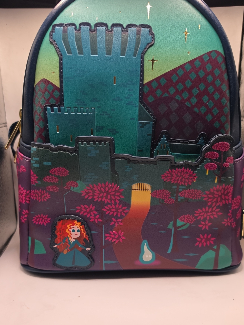 Loungefly Brave Teal, Purple & Pink Castle Mini Backpack